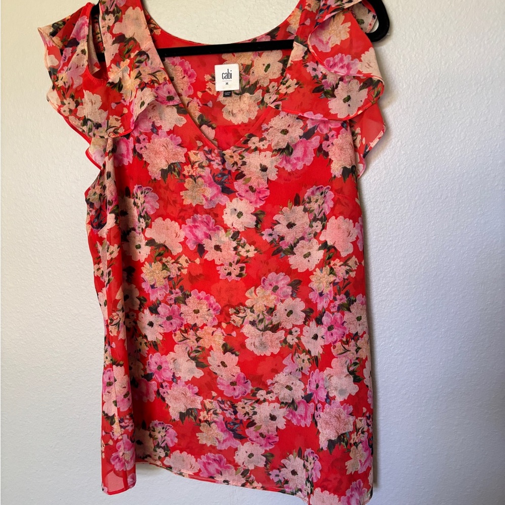 CAbi Red and Pink Floral Blouse
